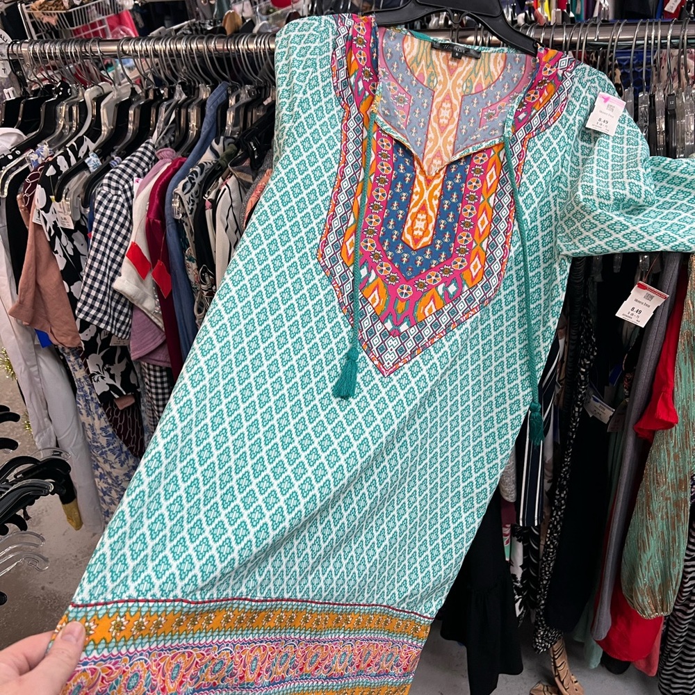 Chic Multicolor Patterned Tunic Dress